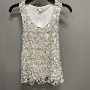 Pinky Cream Floral Lace Tank Top